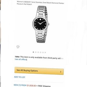 Movado Serio stainless steel black diamond watch